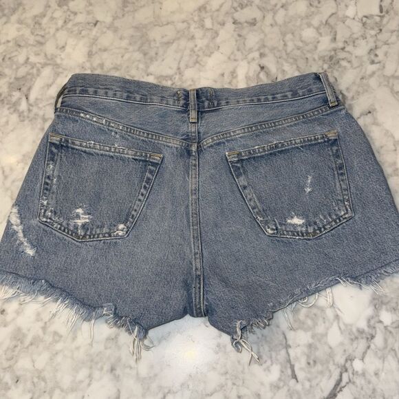 Agolde Light Blue Frayed Jean Shorts 28 - Picture 7 of 9